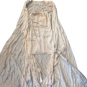 Michael Costello Ivory Satin Draped Robe & Slip Set